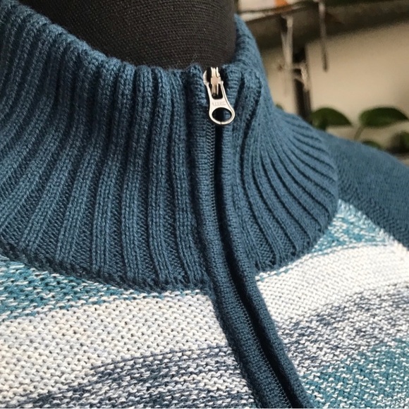 NWOT Eddie Bauer 1/2 Zip Teal Marled Stripe Pullover Sweater Size Medium - Picture 3 of 5